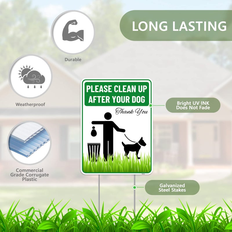 Venicor 2PC Clean Up After Your Dog Sign with Stakes, 9 Inches by 12 Inches - Corrugated Plastic - Please Pick Up Your Dog Poop Yard Grass Lawn Sign - Image 2